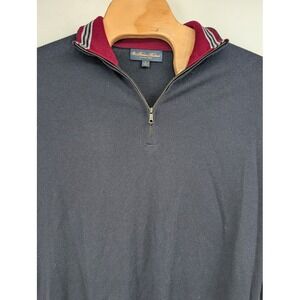 Brooks Brothers Men's Merino‎ Wool 1/4 zip sweater Italian Yarn Navy Blue sz L
